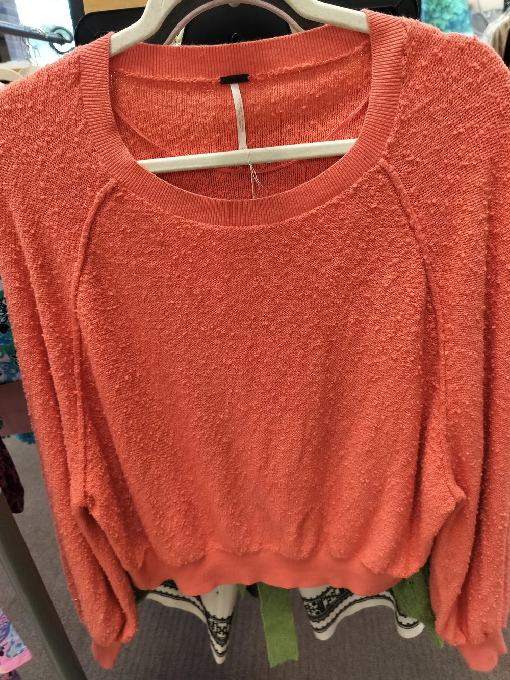 Free People Bright Orange Scoop-Neck Textured Pullover
